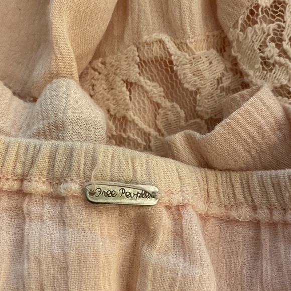 Free People Pink Crinkle Gauze Lace Off Shoulder Mini Dress Tunic Blouse Top - Picture 7 of 8